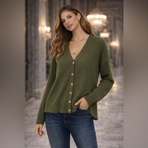 Forever 21 Olive Button-Up oversized waffle knit Cardigan